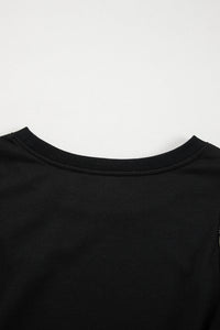 Online Black Contrast Stitches Detail Puffy Half Sleeve Blouse