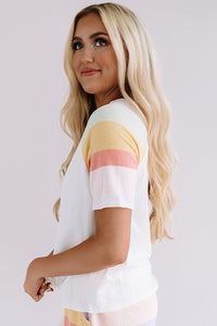 Online White Rainbow Striped T Shirt and Shorts Set