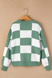 Online Rose Checkered Bishop Sleeve Sweater