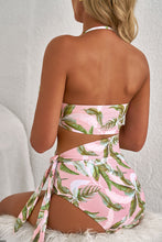 Load image into Gallery viewer, Online Pink Tropical Asymmetric Cut out Halter Backless One Piece Swimwear
