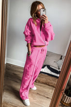 Load image into Gallery viewer, Online Black Solid Seamed Zipper Jacket and Drawstring Waist Pants Set
