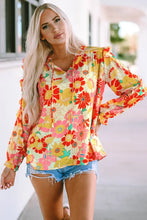 Load image into Gallery viewer, Orange Floral Print Frilled Long Puff Sleeve Blouse
