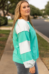 Online Aruba Blue Colorblock Patchwork Cross Seam Plus Sweatshirt