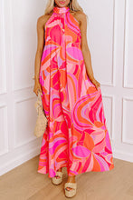 Load image into Gallery viewer, Online Rose Abstract Printed High Neck Knotted Nape Sleeveless Maxi Dress
