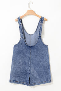 Online Dusk Blue Sleeveless U Neck Patched Pocket Denim Romper