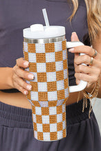 Load image into Gallery viewer, Online Blackish Green Full Rhinestone Checkerboard Handled Tumbler 40oz
