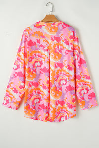 Online Pink Plus Size Abstract Floral Print V Neck Blouse