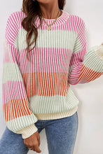 Load image into Gallery viewer, Pink Colorblock Textured Knit Bubble Sleeve Sweater
