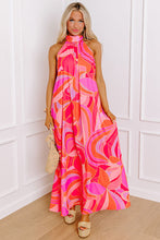 Load image into Gallery viewer, Online Rose Abstract Printed High Neck Knotted Nape Sleeveless Maxi Dress
