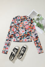 Load image into Gallery viewer, Online Orange Floral Mesh Slim Long Sleeve Crop Top
