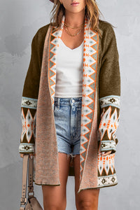 Online Orange Printed Aztec Print Open Front Knitted Cardigan