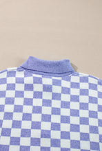 Load image into Gallery viewer, Online Purple Checkered Collared Buttons Plus Size Sweater
