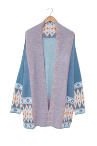 Online Orange Printed Aztec Print Open Front Knitted Cardigan