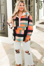 Load image into Gallery viewer, Online Black Plus Size Checkered Print Sherpa Henley Sweatshirt
