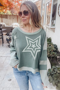 Online Mist Green Stars Patchwork Round Neck Plus Size T Shirt
