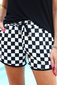 Online Rose Checkered Drawstring Elastic Waist Casual Shorts