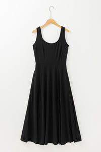 Online Black Sleeveless Scoop Neck Flared Split Midi Dress