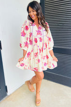 Load image into Gallery viewer, OnlinePink Floral Print Balloon Sleeve V Neck Babydoll Mini Dress
