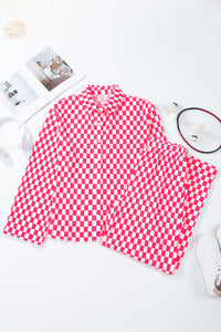 Online Pink Checkered Buttoned Shirt and High Waist Pants Pajama Set