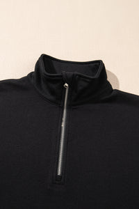 Online Black Zipper Stand Neck Top and Wide Leg Pants Set