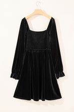 Load image into Gallery viewer, Online Black Velvet Flounce Sleeve Shirred Bodice Plus Babydoll Dress
