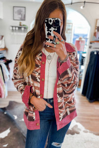 Online Pink Western Sherpa Textured Trim Jacket