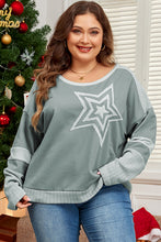 Load image into Gallery viewer, Online Mist Green Stars Patchwork Round Neck Plus Size T Shirt
