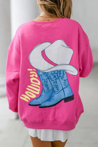 Strawberry Pink HOWDY Back Western Graphic Pullover Sweatshirt