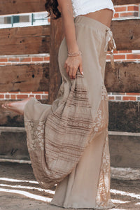 Online Smoke Gray Boho Lace Patchwork Wide Leg High Waist Pants