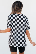 Load image into Gallery viewer, Online Black Western Fashion Checkerboard Print Side Split T Shirt
