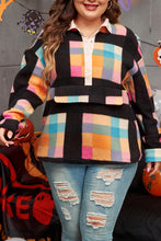 Load image into Gallery viewer, Online Black Plus Size Checkered Print Sherpa Henley Sweatshirt
