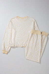 White Cheetah Print Two Piece Loose Fit Cozy Loungewear