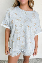 Load image into Gallery viewer, Online Gray Western Fashion Printed T Shirt Elastic Waist Shorts Set
