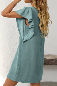 Online Canton Corded Ruffle Sleeve Crew Neck Shift Dress
