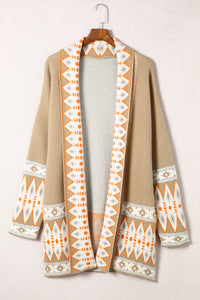 Online Orange Printed Aztec Print Open Front Knitted Cardigan