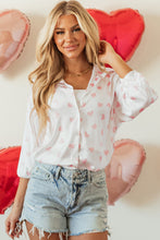 Load image into Gallery viewer, White Love Heart Print Drop Shoulder Puff Sleeve Shirt
