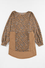 Load image into Gallery viewer, Online Brown Printed Raw Edge Leopard Patchwork Oversized Blouse
