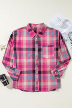 Load image into Gallery viewer, Online Rose Stripe Plus Size Checkered Print Button up Shirt
