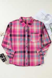 Online Rose Stripe Plus Size Checkered Print Button up Shirt