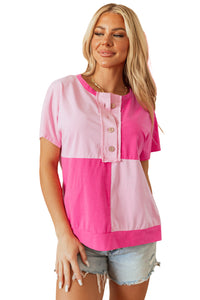 Online Pink Two Tone Half Buttons Collared T Shirt