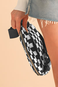 Online White Checkered Print Buckle Wide Belt Crossbody Bag