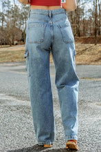 Load image into Gallery viewer, Sky Blue Cool Cargo Style Wide Leg Jeans
