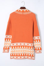 Load image into Gallery viewer, Online Orange Printed Aztec Print Open Front Knitted Cardigan
