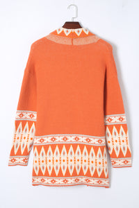 Online Orange Printed Aztec Print Open Front Knitted Cardigan