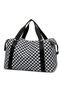 Online Black Checkered Print Large Capacity Tote Bag