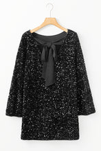Load image into Gallery viewer, Online Black Sequin Long Sleeve Knot Cutout Back Mini Dress
