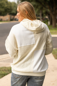 Online Beige Textured Patchwork Exposed Seam Plus Size Hoodie