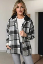 Load image into Gallery viewer, Gray Hooded Plaid Button Front Shacket

