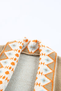 Online Orange Printed Aztec Print Open Front Knitted Cardigan