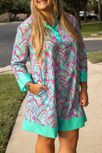 Load image into Gallery viewer, Online Green Plus Size Palm Pattern Long Sleeve Shift Dress
